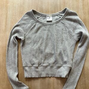 Aerie Offline Gray Long Sleeve Waffle Crop Top